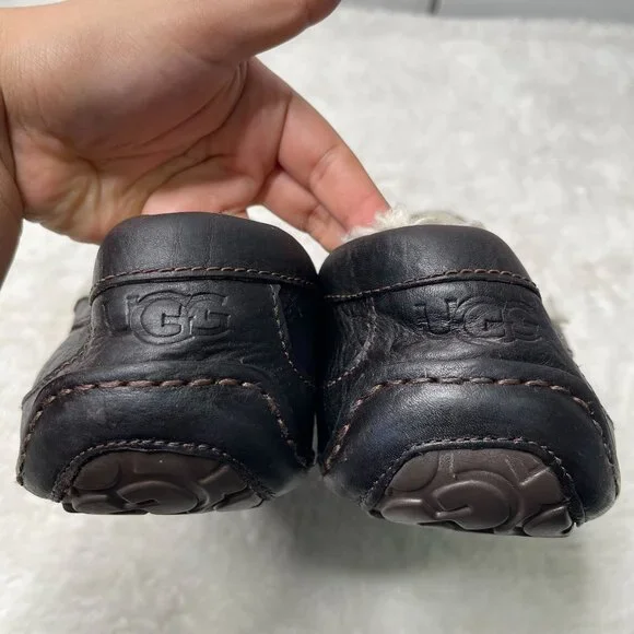 UGG #5379 Men's Black Ascot Leather Slipper Moccasins Shoes Size 12 - Picture 9 of 12